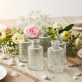 Mini glasvase med diamantmønster, lille bordvase, flaske, transparent, 9 cm, 6 stk. | Floristik24.dk
