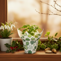 Papirblomsterpotte med kløvermotiv, nytårsdekoration, 12 cm, 12 stk. | Floristik24.dk
