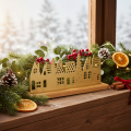 Hussilhuetdekoration advent på træbase 29 cm | Floristik24.dk