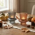 Lysestage glas lysestage gråbrun H6,5cm 2stk | Floristik24.dk