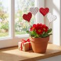 Hjerter røde og hvide prikkede blomsterpropper træ 6×5cm 18 stk | Floristik24.dk