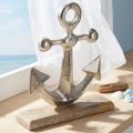 Ankerdekoration Metal på træbase Sølv Natur H21cm | Floristik24.dk
