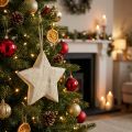 Træstjerne, naturlig julekugle, Ø13,5 cm, FSC-træ | Floristik24.dk