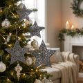 Julestjerne med ornamenter sølvgrå assorteret 8cm - 12cm 9 stk | Floristik24.dk
