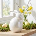 Keramisk kanin, påskefigur, forårsdekoration, hvid påskehare, perlemor H17cm | Floristik24.dk