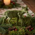 Hjorte dekorative figurer Julegrønt flokket hjorte med fawn i sæt H9/5,5cm 4 stk. | Floristik24.dk