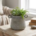 Dekorativ krukke vintage plantekasse metal med greb grå H13,5cm | Floristik24.dk