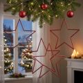 Store røde juledekorationsstjerner med glimmer til ophæng, 24 cm, sæt med 6 | Floristik24.dk