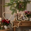 Dekorative juletræperler hjertestjernetræ H16cm 3 stk | Floristik24.dk