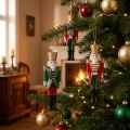 Nøddeknækker vedhæng julepynt 4-delt sæt, rød grøn guld, 10 cm | Floristik24.dk