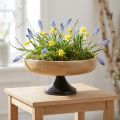 Skål med fod, træ og metal, natursort, Ø20 cm, H10 cm | Floristik24.dk