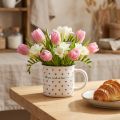 Kop med hjerter keramikkop hvid rød Ø9cm H9cm | Floristik24.dk