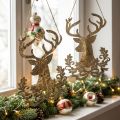 Rensdyr til ophæng, juledekoration, hjortehoved, metalvedhæng gyldent antik look H23cm 2 stk. | Floristik24.dk