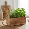 Plantekasse i træ med hank, firkantet, naturjute 27x12x17cm | Floristik24.dk