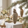 Kegler med glitter lys guld 14cm 3stk | Floristik24.dk