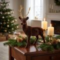 Dekorativ Hjort Stående Brun Guld Rensdyr Julepynt 27cm | Floristik24.dk