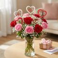 Blomsterstik Valentinsdag dekorativt stik hjerte rød 7cm 12 stk | Floristik24.dk