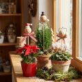 Snemand dekorativt stik blomsterstik naturligt træ 5cm 9 stk | Floristik24.dk