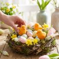 Små påskekyllinger, gule og orange flokkede, 4,5 cm høje, 18 stk. | Floristik24.dk