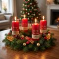 Røde adventslys "Glædelig jul" lavet af stearin og rapsvoks til juledekoration, sæt med 4, 130/60 mm | Floristik24.dk