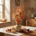 Dekorativ tørret buket "Tidsel &amp; Røllike" Orange-Naturlig i Bleget, 55 cm, 150 g - Landlig Stil | Floristik24.dk