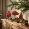 Charmerende røde svampepynt med jutesnor, 3 cm – Perfekt efterårs- og juledekoration – 6 stk. | Floristik24.dk