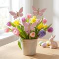 Lyserød sommerfugl deco sticks træ 7,5cm 28cm 12stk | Floristik24.dk
