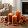 Mørkorange bloklys, ensfarvede overalt, Sunset Rustic, 60x80 mm, sæt med 4, til efterårs- og adventspynt | Floristik24.dk