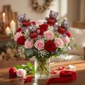 Dekorativ stikbjørn med hjerte, Valentinsdag, blomsterstik glitter 9 stk | Floristik24.dk