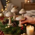 Dekorative svampe af træ og filt med glimmer, adventsborddekoration, 11 cm høje, 4 stk. | Floristik24.dk