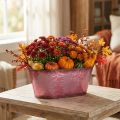 Skål med bladdekoration, planter, efterårsdekoration, metalpotte vin rød L38cm H15cm | Floristik24.dk