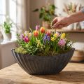 Planteskål med riller oval båd antracit 36cm | Floristik24.dk