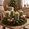 Ensfarvede olivengrønne bloklys, 85x120 mm, 2 stk., til adventskranse og bordpynt | Floristik24.dk
