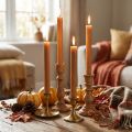 Ensfarvede kegleformede lys, karamel, 22×240 mm, 12 stk. | Floristik24.dk