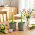 Tilspidset lysestage vintage kop metalgrå Ø7cm H6cm 2stk | Floristik24.dk