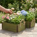 Vintage blomsterkasse træ plantekasse grøn L24/30 cm sæt med 2 | Floristik24.dk