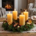 Rustikke bloklys, gulfarvede overalt, til adventskranse og lanterner, sæt med 4, 70/140 mm | Floristik24.dk