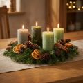 Grønne bloklys, 3 skærme, ensfarvet, rustikt, 70x100 mm, sæt med 12, til dekoration og advent | Floristik24.dk