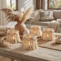 Lanterne Glas Frynser Makrame Creme Boho Ø9,5cm 4stk | Floristik24.dk