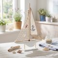 Sejlbådsdekoration træfyr på fod naturhvid H39cm | Floristik24.dk