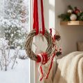 Julevindueskrans til at hænge rød, hvid Ø20cm L98cm | Floristik24.dk