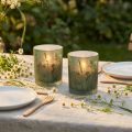 Dekorativ glaslanterne grøn hvid motiv eng H12,5cm 2 stk | Floristik24.dk