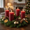 Rustikke bloklys i mørkerød, 70x120 mm, sæt med 4, lang brændetid, marmoreret, stilfuld juledekoration | Floristik24.dk
