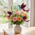 Hummingbird dekoration på pind turkis bordeaux 13-15cmx9-10cm 6 stk. | Floristik24.dk