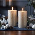 Premium bloklys i sæt med 2, platin metallisk look, 85 x 150 mm - Elegant dekoration til festlige lejligheder og en hyggelig atmosfære | Floristik24.dk