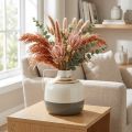 Charmerende dekorativ metalvase med hank, vintage stil, creme/grå/guld, Ø16 cm, H17 cm, til tørrede blomster og kunstige planter | Floristik24.dk
