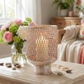 Lanterne metal lysestage glas sølv pink Ø18cm H27cm | Floristik24.dk