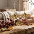 Ginkgo blad vedhæng, advent dekoration, metal dekoration til efteråret Golden L12cm 12 stk. | Floristik24.dk
