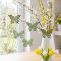 Dekorativ bøjle sommerfugl grøn glitter 8cm 12 stk | Floristik24.dk