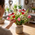 Dekorative hjerter med mus på pind rød 12 stk | Floristik24.dk
